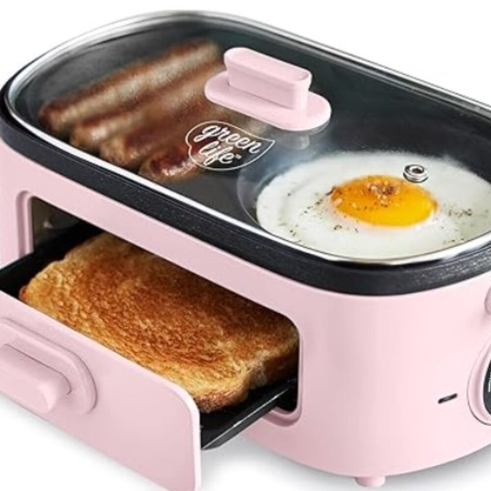 GreenLife 3-in-1 Breakfast Station, Ceramic Nonstick Dual Griddles